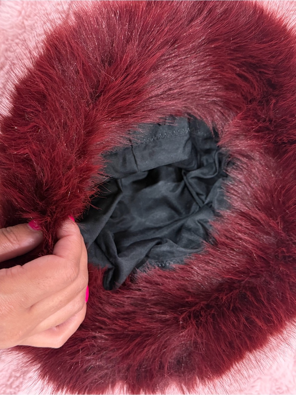 Princess Polly Burgundy Faux Fur Bucket Hat - Picture 3 of 4